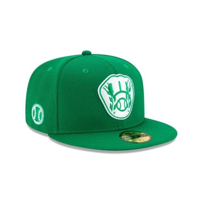 Green Milwaukee Brewers Hat - New Era MLB St Patricks Day 59FIFTY Fitted Caps USA8340269